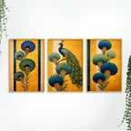Peacock Floral Canvas Wall Painting Set of Three