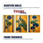 Peacock Floral Canvas Wall Painting Set of Three