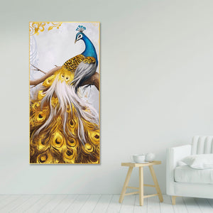 Peacock Golden Feather Floating Canvas Wall Painting