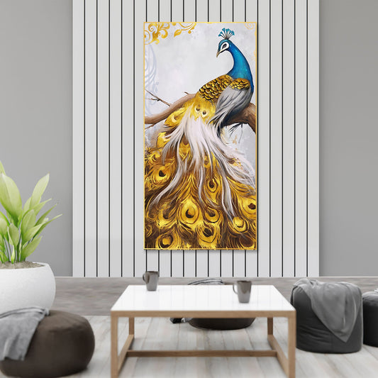 Peacock Golden Feather Floating Canvas Wall Painting