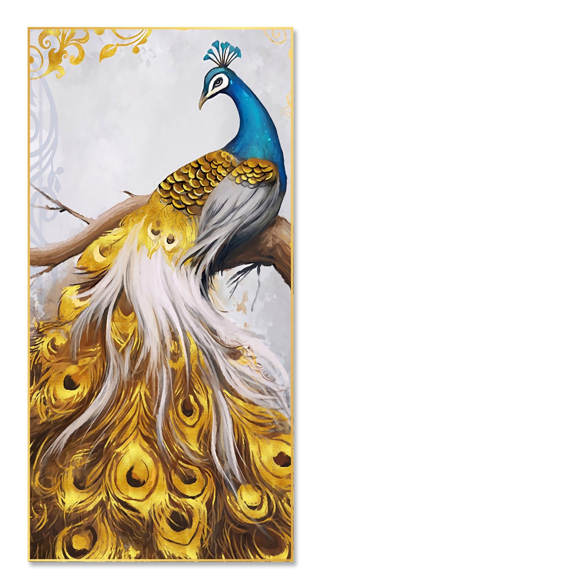 Peacock Golden Feather Floating Canvas Wall Painting