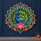 Peacock Lotus & Diya Mandala Neon Wall Light for Home & Shop Decoration