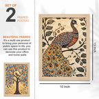 Peacock & Tree Nature Inspired Folk Art Wall Frame Set of Four