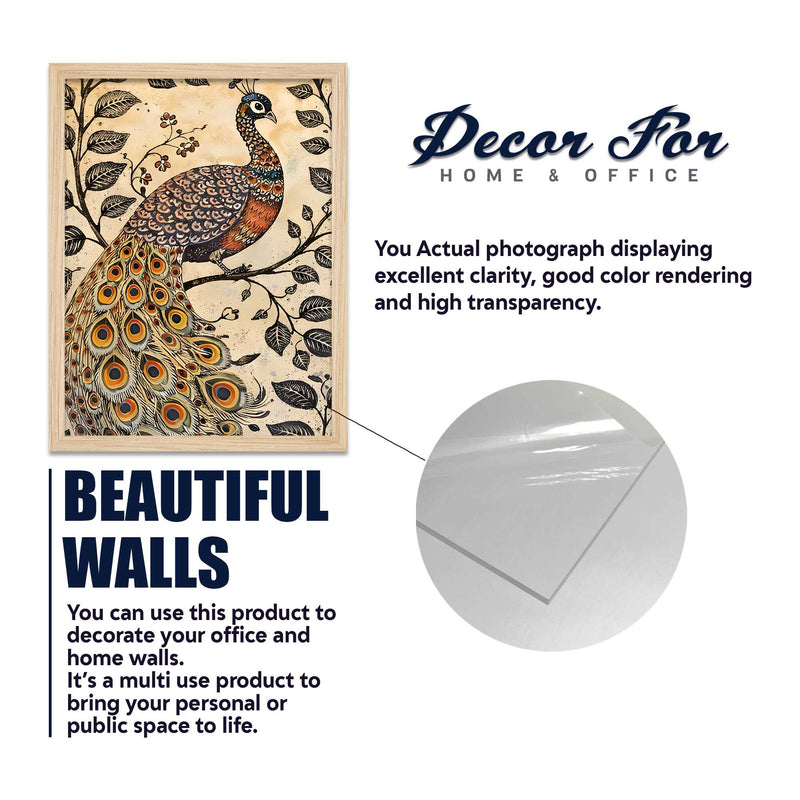 Peacock & Tree Nature Inspired Folk Art Wall Frame Set of Four
