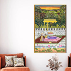 Peacocks Teasing Lord Krishna While He Is Sleeping Canvas Wall Painting