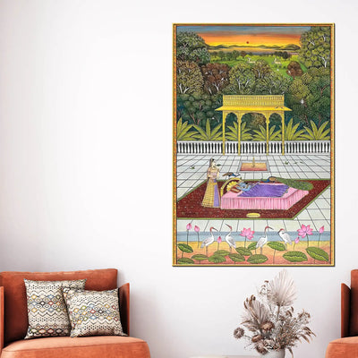 Peacocks Teasing Lord Krishna While He Is Sleeping Canvas Wall Painting