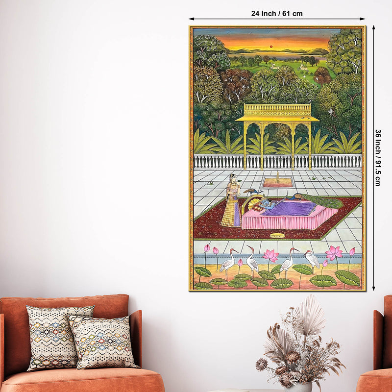 Peacocks Teasing Lord Krishna While He Is Sleeping Canvas Wall Painting