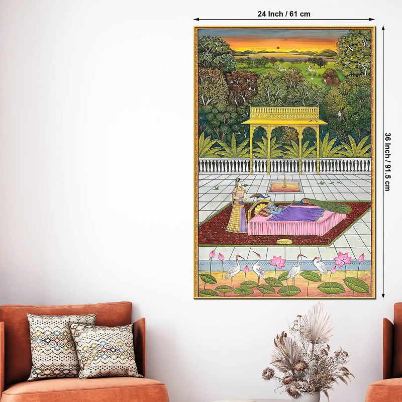 Peacocks Teasing Lord Krishna While He Is Sleeping Canvas Wall Painting