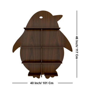 Penguin Backlit Designer Wooden Wall Shelf / Book Shelf / Night Light, Walnut Finish