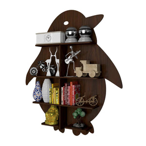 Penguin Backlit Designer Wooden Wall Shelf / Book Shelf / Night Light, Walnut Finish