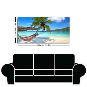 Perfect Beach with Palm Tree and Hammock Premium Canvas Wall Hanging