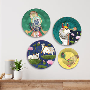 Pichwai Art of Shrinath ji Premium Wall Plates Painting Set of Four