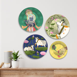 Pichwai Art of Shrinath ji Premium Wall Plates Painting Set of Four