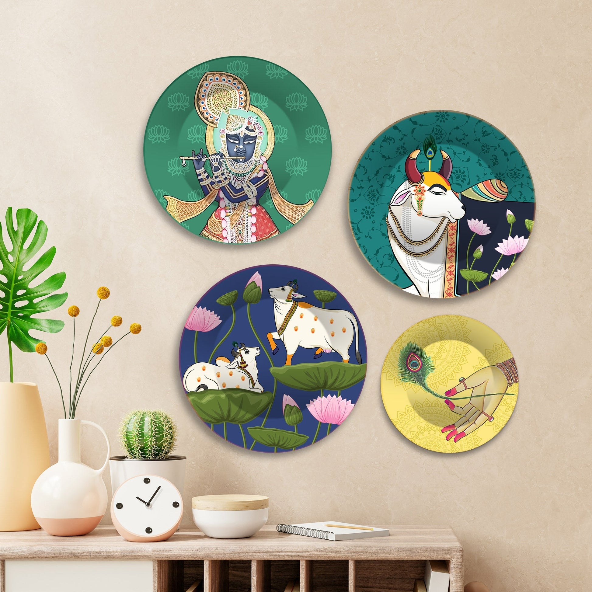 Pichwai Art of Shrinath ji Premium Wall Plates Painting Set of Four