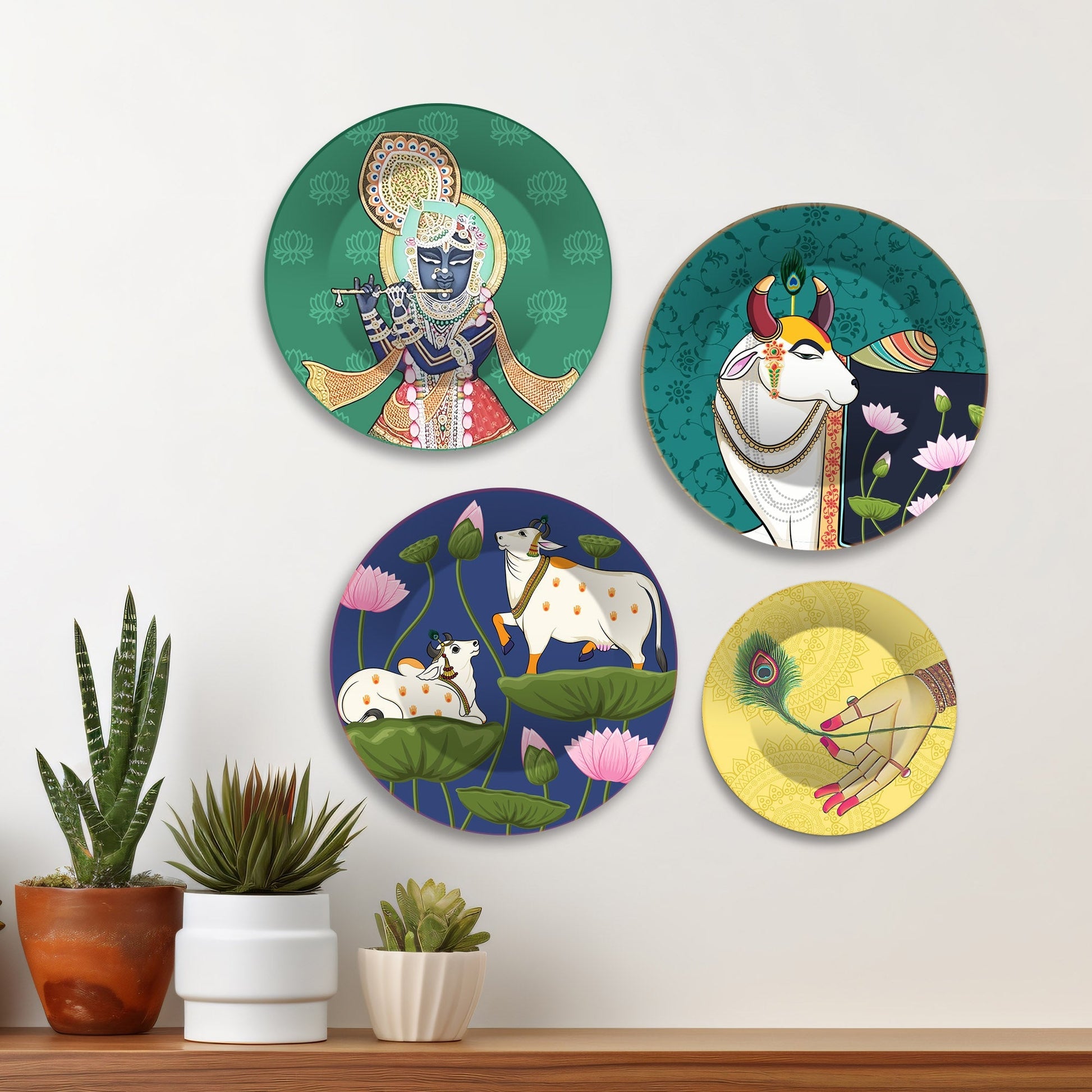 Pichwai Art of Shrinath ji Premium Wall Plates Painting Set of Four