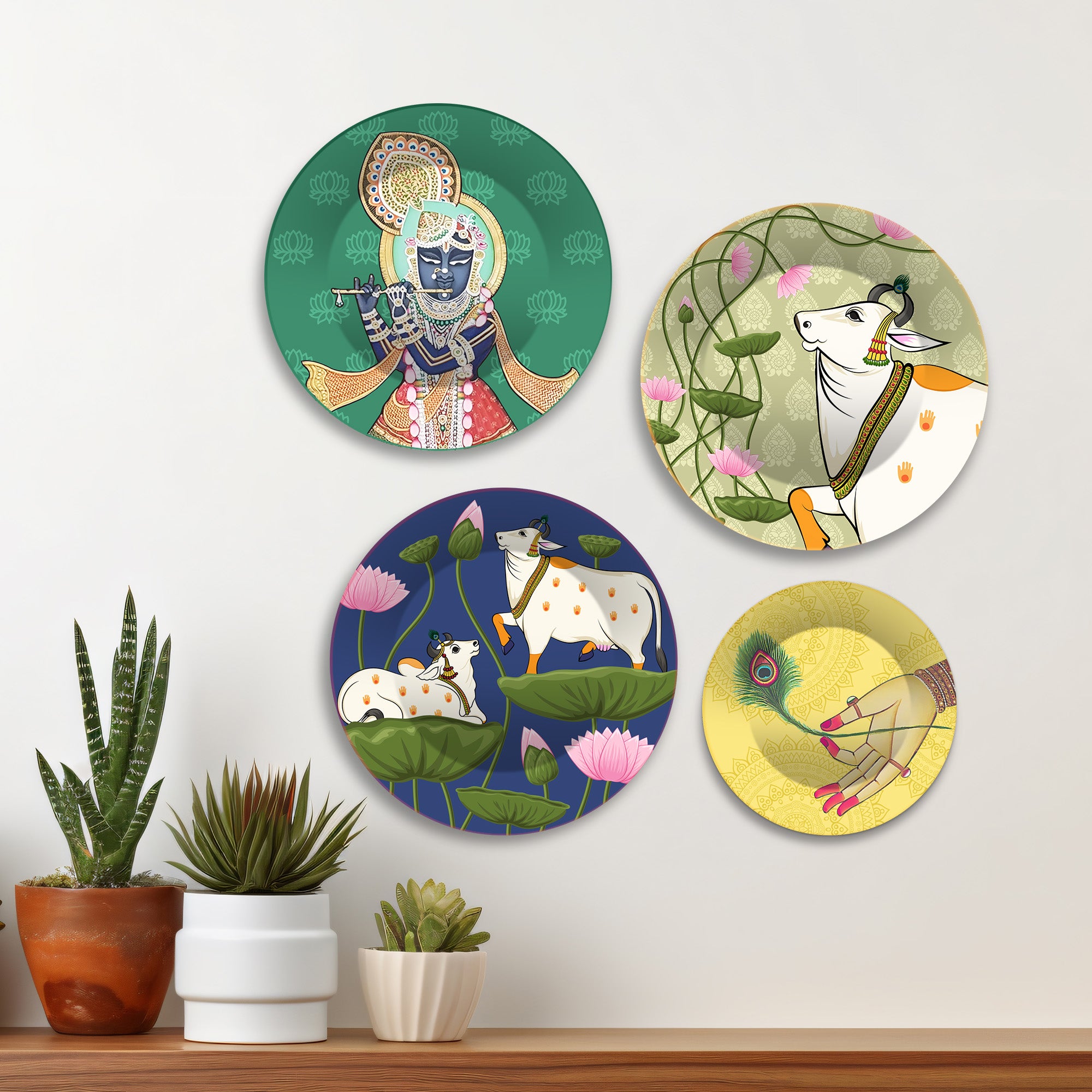 Pichwai Art of Shrinath ji Premium Wall Plates Painting Set of Four