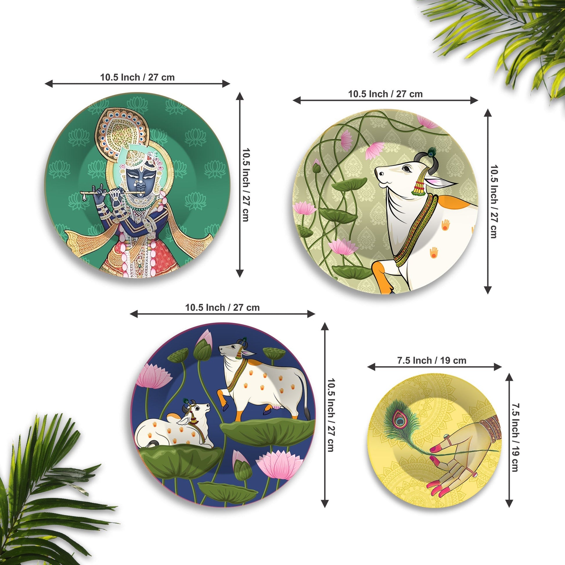 Pichwai Art of Shrinath ji Premium Wall Plates Painting Set of Four