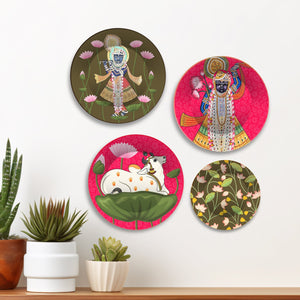 Pichwai Art of Shrinath ji Wall Plates Painting Set of Four