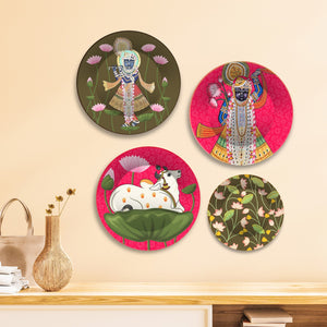 Pichwai Art of Shrinath ji Wall Plates Painting Set of Four