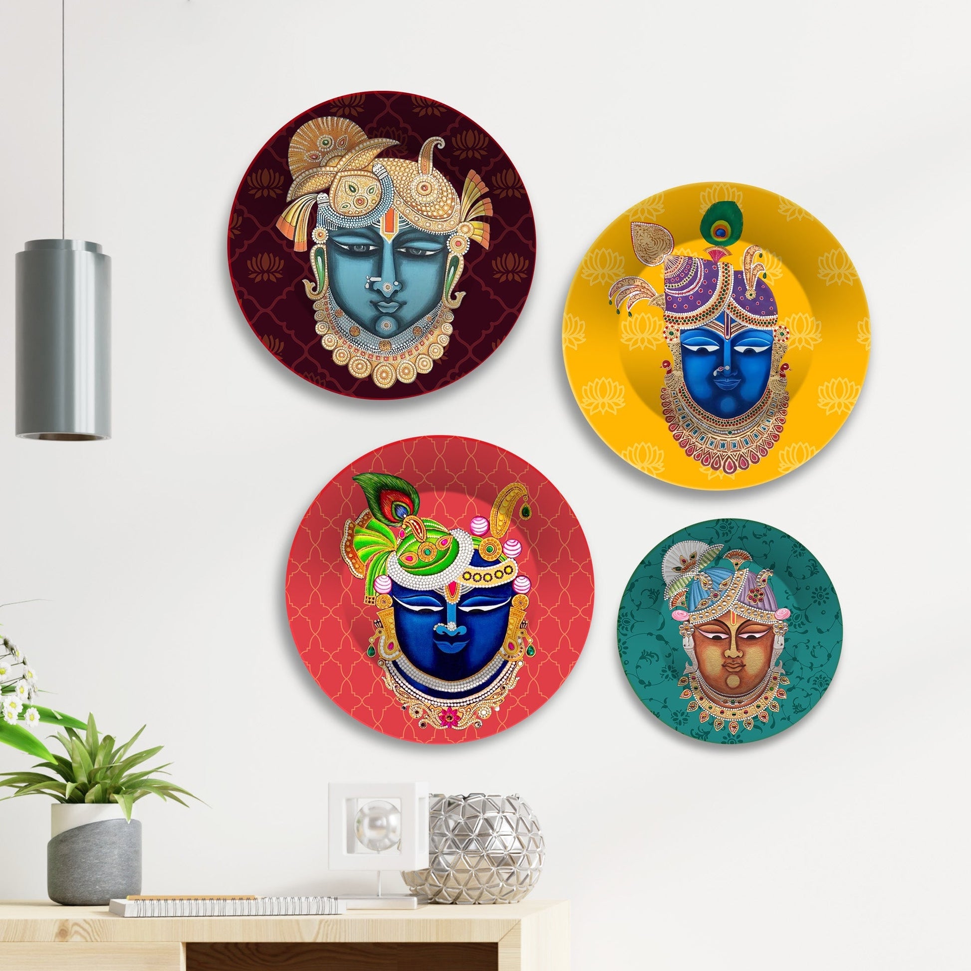 Pichwai Art Shrinath ji Wall Plates Painting Set of Four