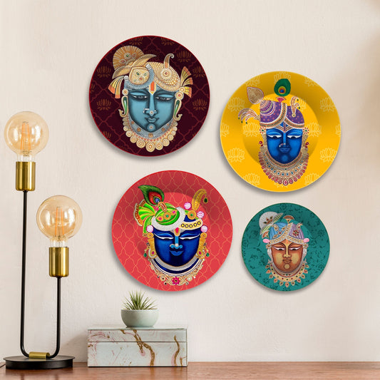 Pichwai Art Shrinath ji Wall Plates Painting Set of Four