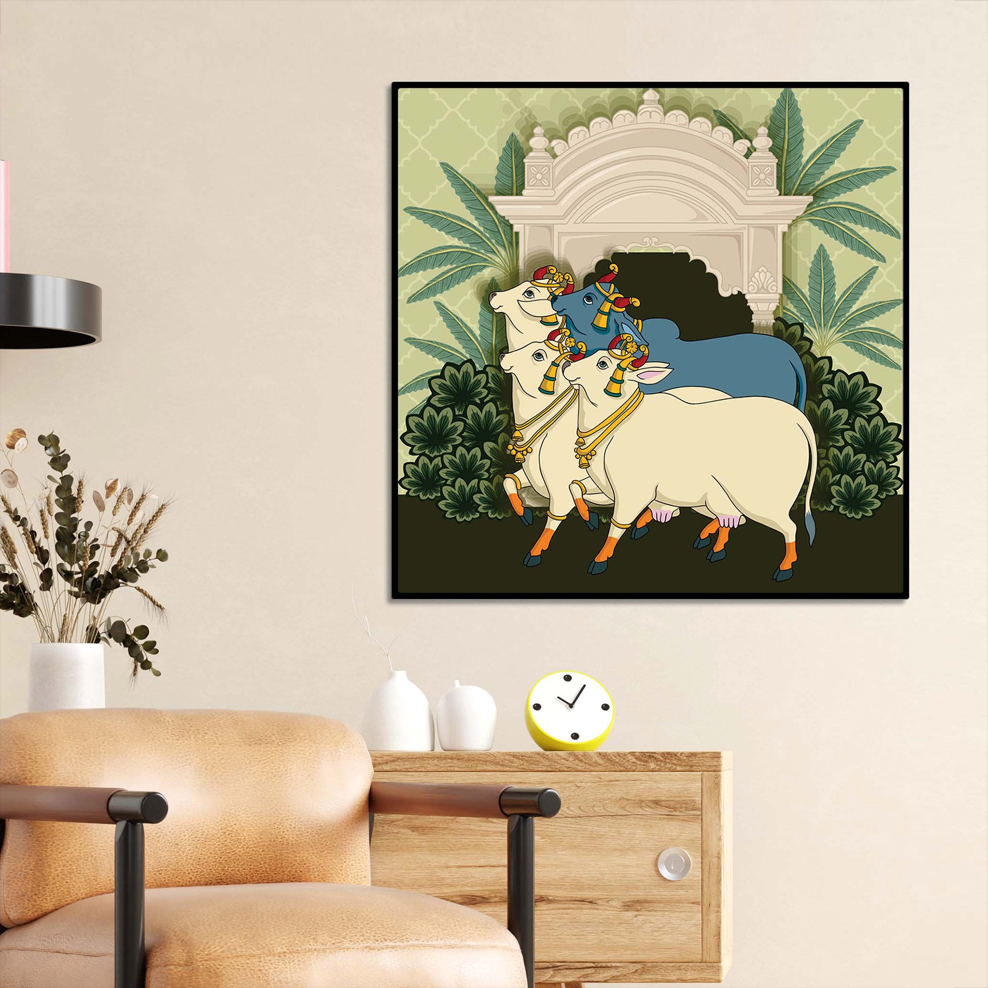 Pichwai Cow Art Canvas Painting | Traditional Indian Wall Décor for Living Room