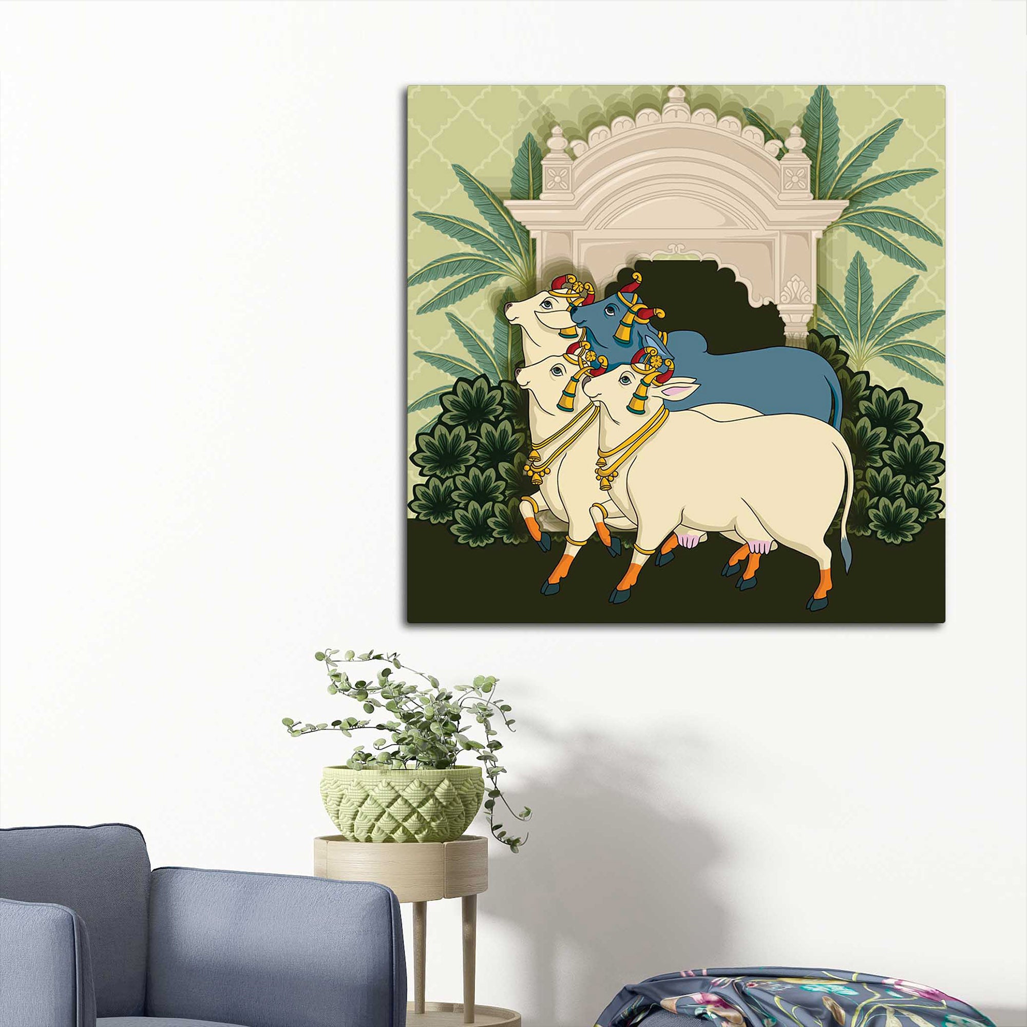 Pichwai Cow Art Canvas Painting | Traditional Indian Wall Décor for Living Room