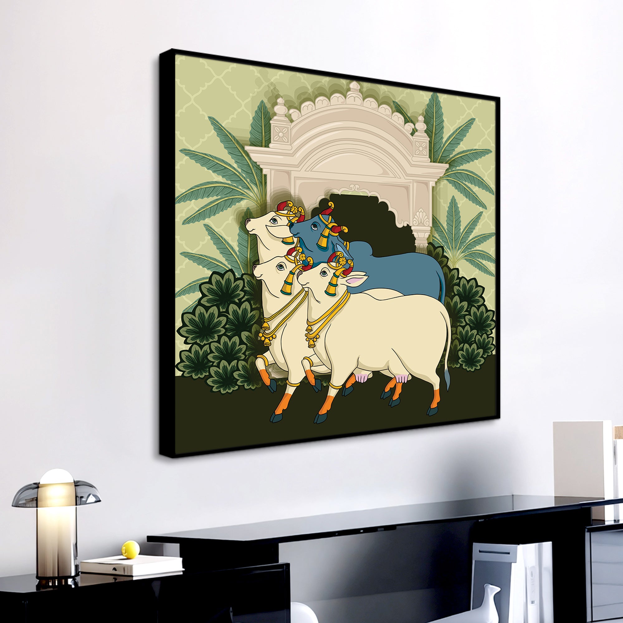 Pichwai Cow Art Canvas Painting | Traditional Indian Wall Décor for Living Room