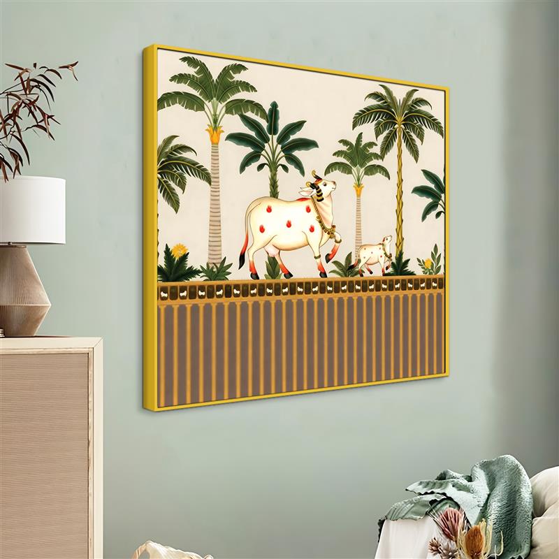 Pichwai Cow Calf Wall Painting | Spiritual Indian Home Decor
