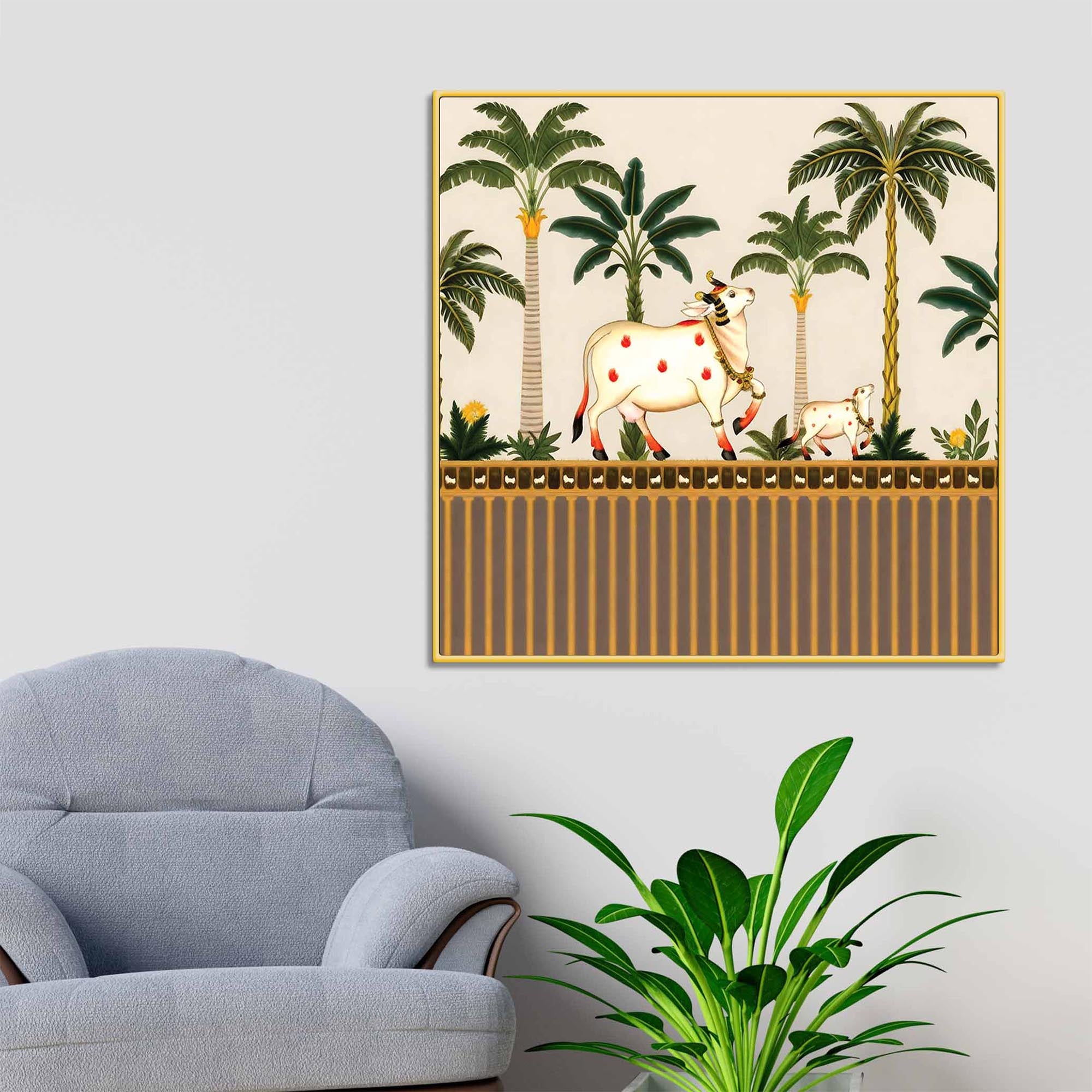Pichwai Cow Calf Wall Painting | Spiritual Indian Home Decor