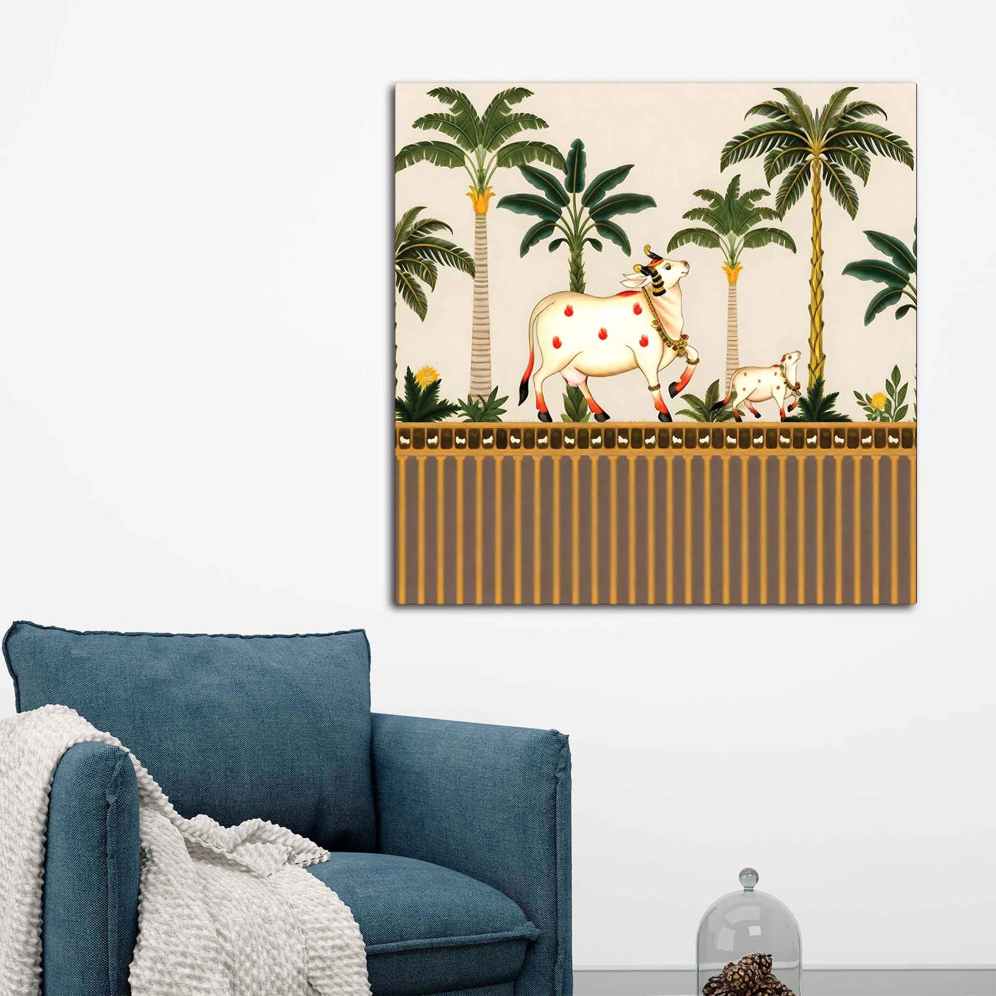 Pichwai Cow Calf Wall Painting | Spiritual Indian Home Decor