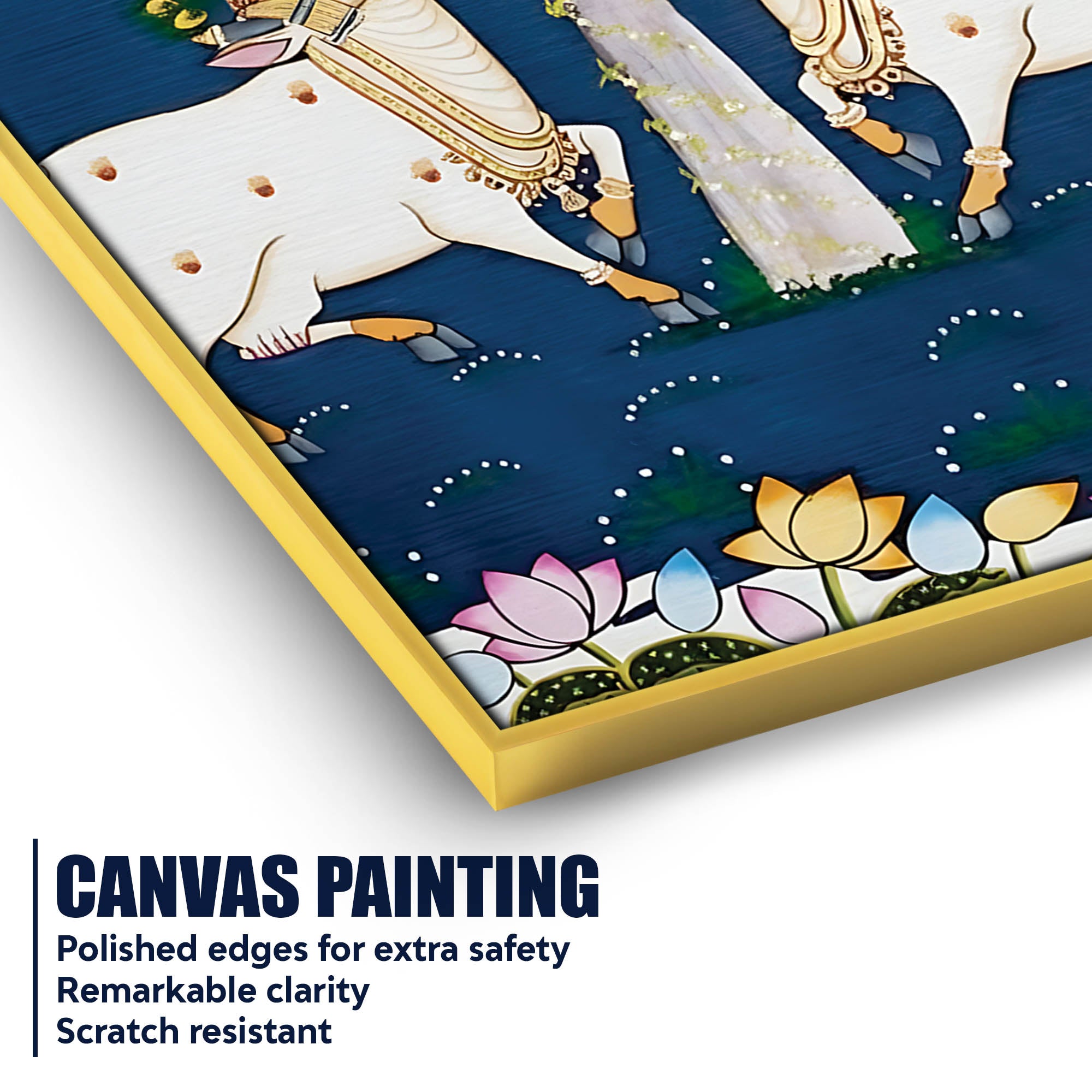 Pichwai Cow Pair Canvas Painting | Traditional Indian Wall Art Decor