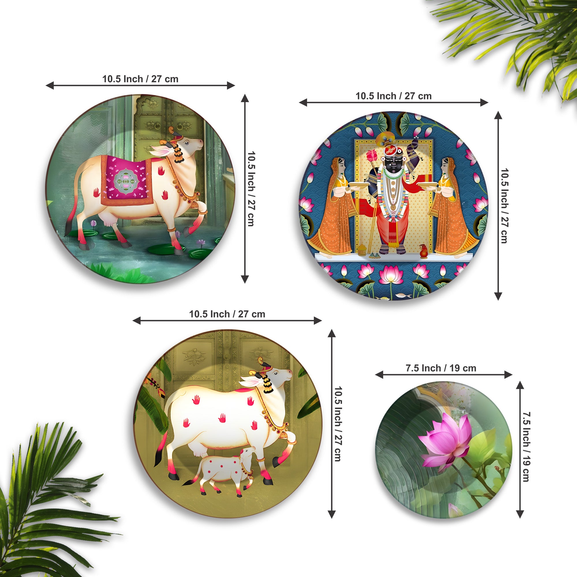 Pichwai Divine Cow & Krishna Premium Wall Plates Painting Set of Four