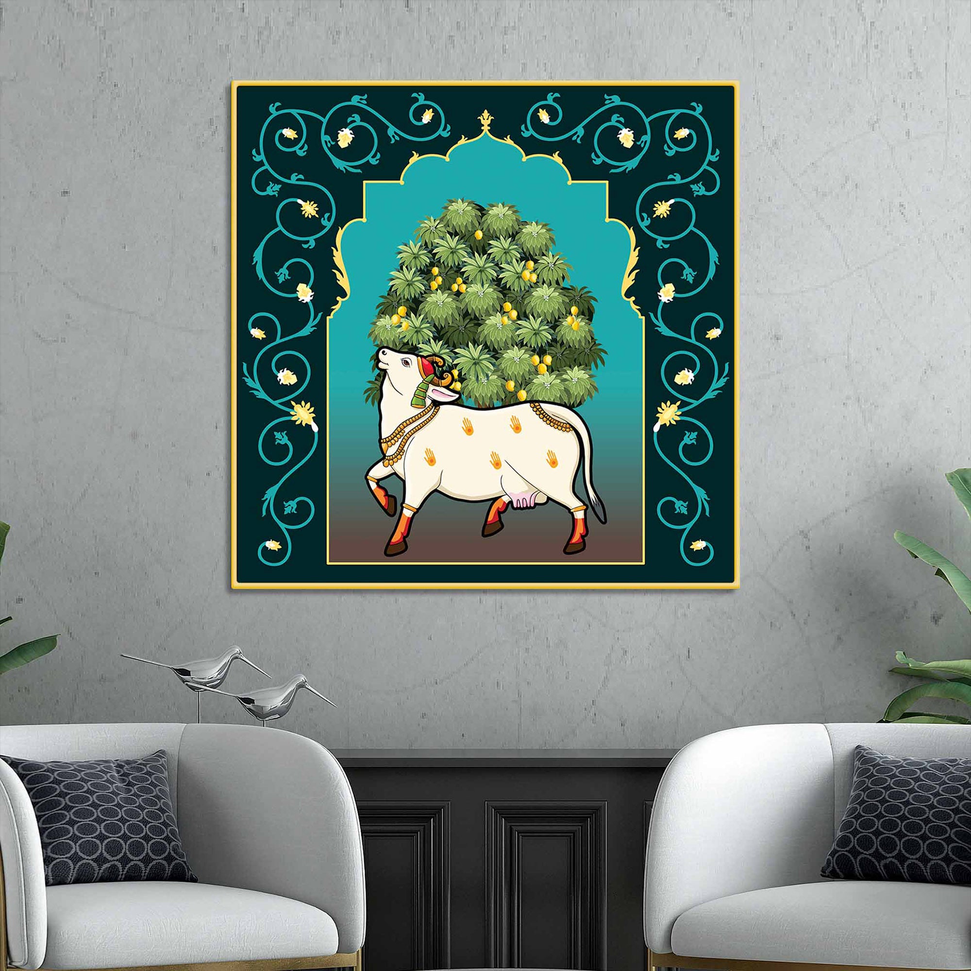 Pichwai Kamdhenu Wall Painting |Classic Indian Spiritual Décor