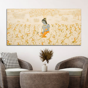 Pichwai Krishna Cow Scene Wall Painting | Luxury Spiritual Art