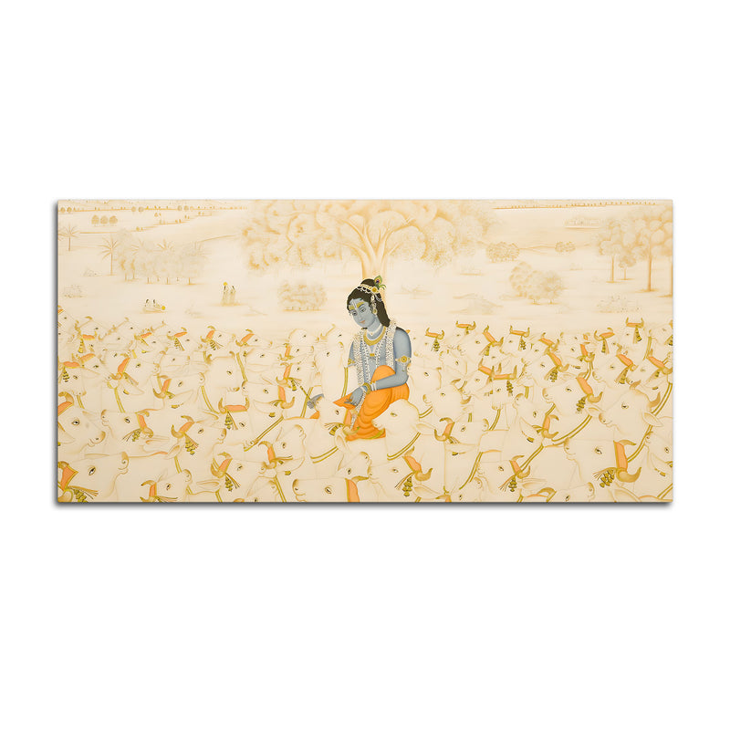 Pichwai Krishna Cow Scene Wall Painting | Luxury Spiritual Art