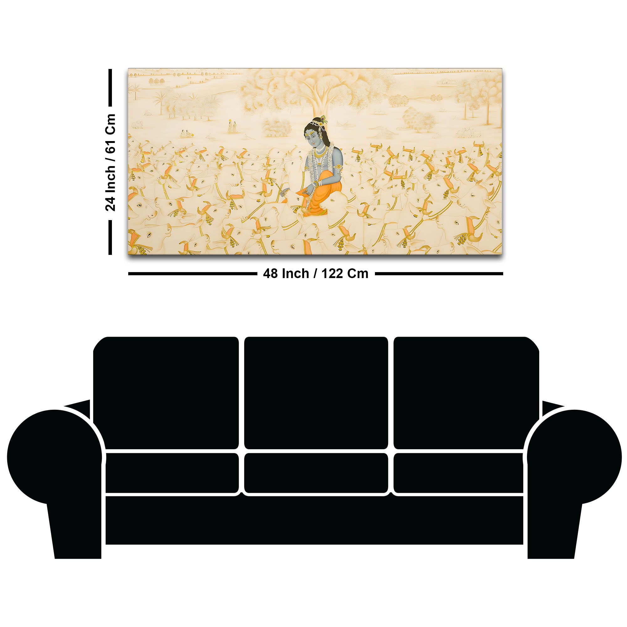 Pichwai Krishna Cow Scene Wall Painting | Luxury Spiritual Art