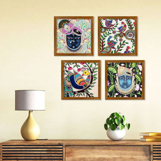 Pichwai Krishna Designer Art Wooden Wall Frame Set of Four