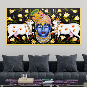Pichwai Shrinath ji Face Painting | Sacred Cow Spiritual Wall Art