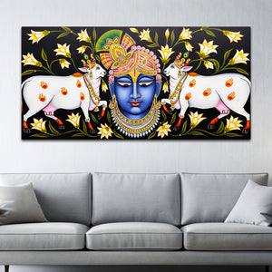 Pichwai Shrinath ji Face Painting | Sacred Cow Spiritual Wall Art