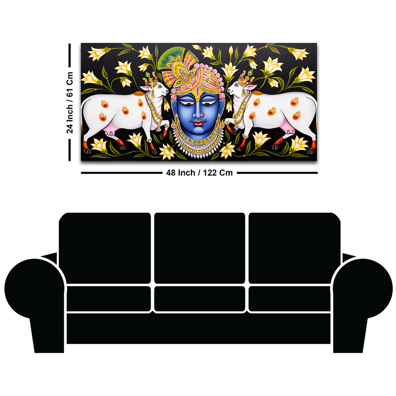 Pichwai Shrinath ji Face Painting | Sacred Cow Spiritual Wall Art