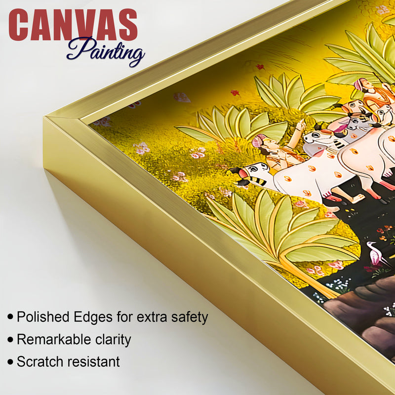 Pichwai Krishna with Sacred Cows Canvas Painting | Traditional Indian Wall Art