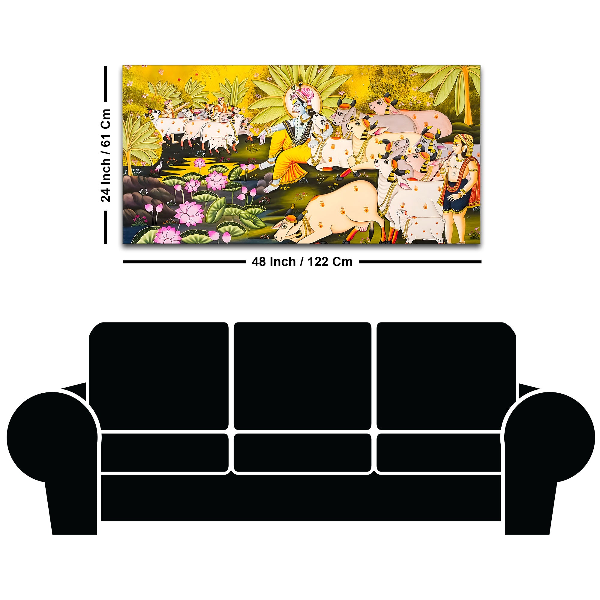 Pichwai Krishna with Sacred Cows Canvas Painting | Traditional Indian Wall Art