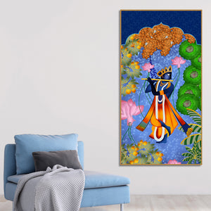 Pichwai Lord Krishna Flute Playing Canvas Wall Painting | Spiritual Indian Art for Home Décor