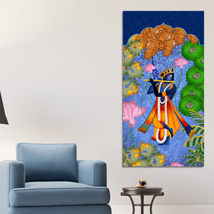 Pichwai Lord Krishna Flute Playing Canvas Wall Painting | Spiritual Indian Art for Home Décor