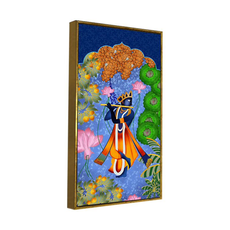Pichwai Lord Krishna Flute Playing Canvas Wall Painting | Spiritual Indian Art for Home Décor