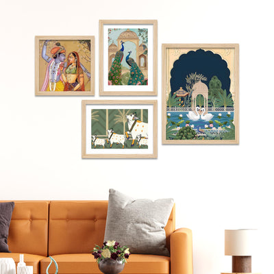 pichwai-radha-krishna-nature-theme-wall-frame-set-of-four