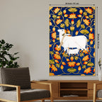 Pichwai Sacred Cow & Lotus Modern Canvas Wall Painting for Home Decor