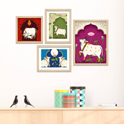 pichwai-sacred-kamdhenu-cow-wall-frame-set-of-four