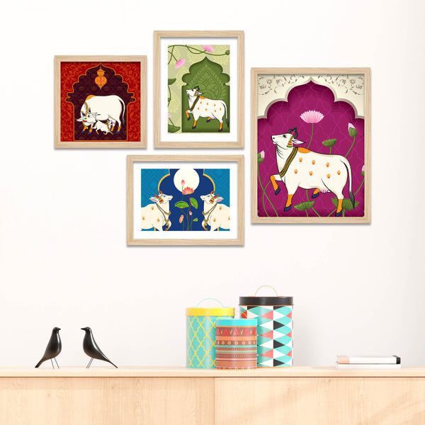 pichwai-sacred-kamdhenu-cow-wall-frame-set-of-four